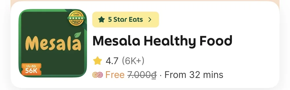 The Mesala Healthy Food listing on Grab